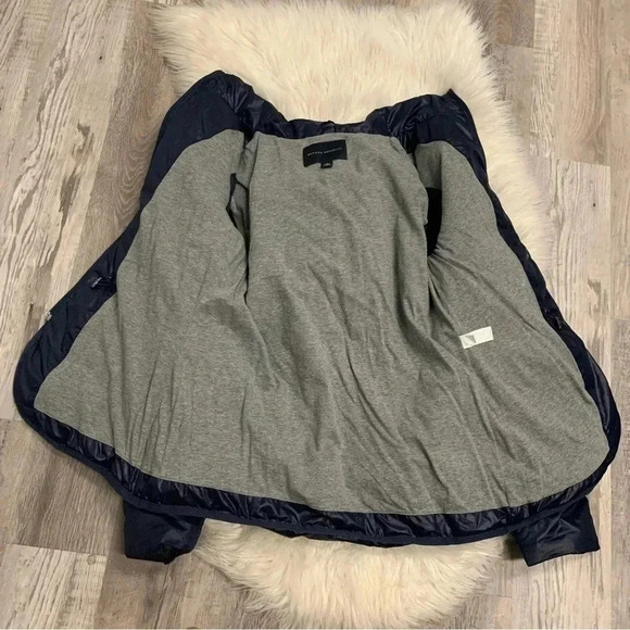 Banana Republic navy blue down double zip puffer quilted jacket sz m 8/10 - Picture 8 of 12